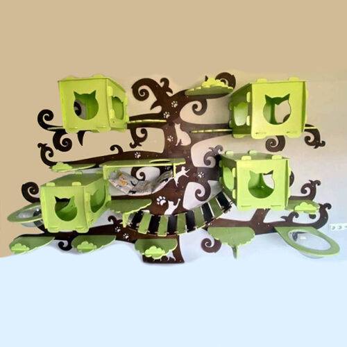 Настінне дерево King size для котів із будиночками різних кольорів