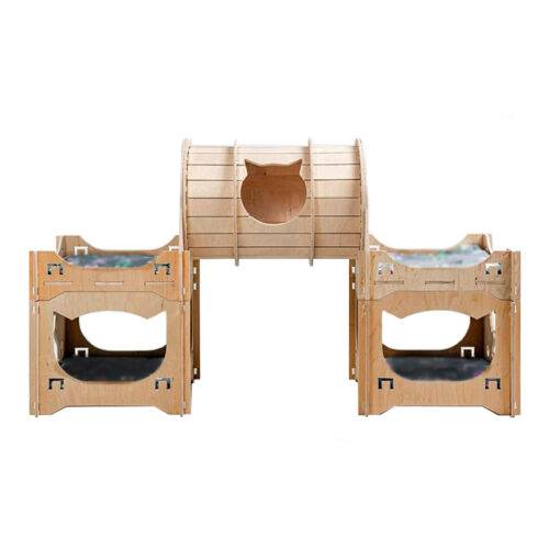 Комплекс для котів із тунелем і двома будиночками