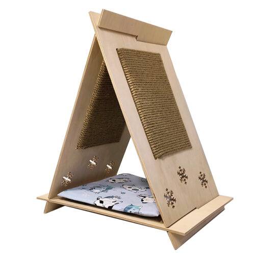 Cat tepee with two scratching posts on the roof