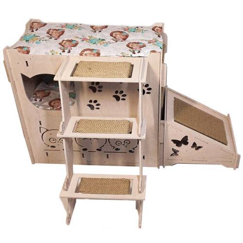 Дворівневий бокс із кутовою дряпкою і лежанкою зверху