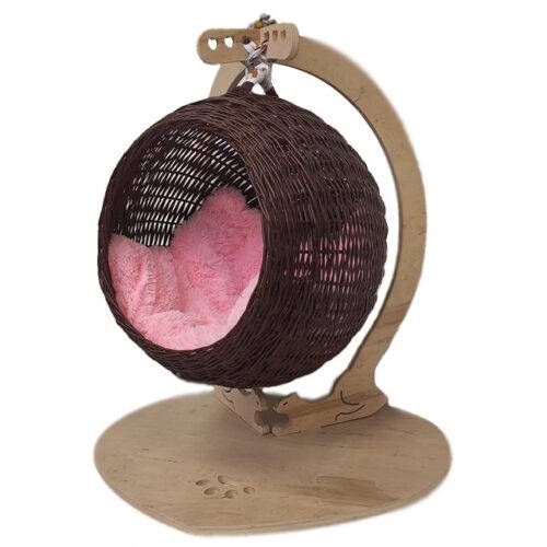 Гойдалка-кокон із лози для котів темно-коричнева