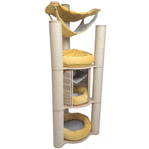 Complex with scratching posts and places for cats 176 cm high yellow