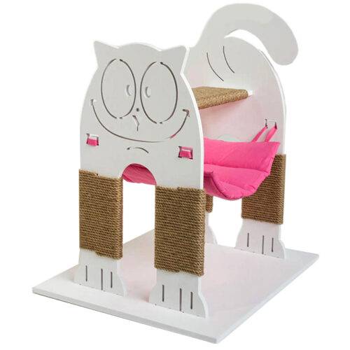 Scratching post and hammock (2 in one) for kittens white with pink