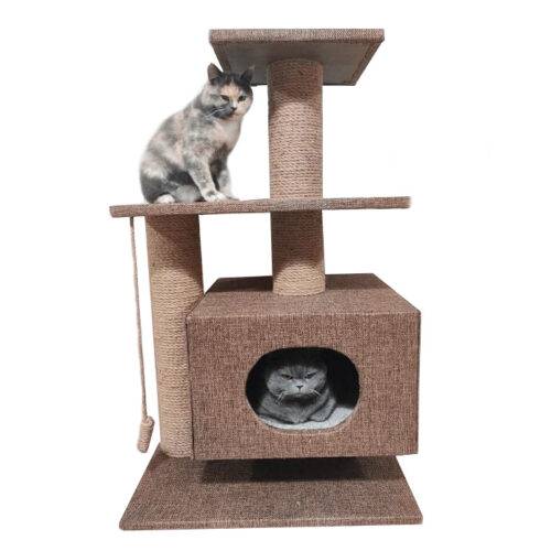 Two-storey complex for cats made up of white rope, size 105x50x50 cm