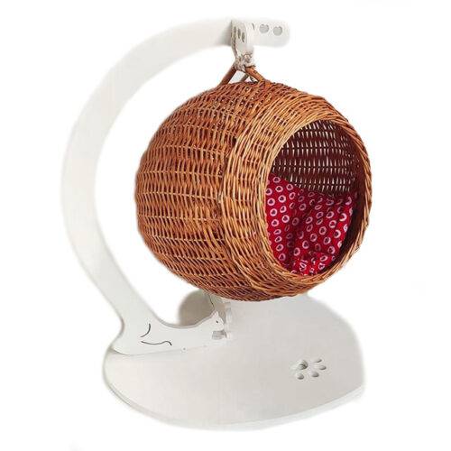 Гойдалка-кокон із лози для котів коричнева з білим