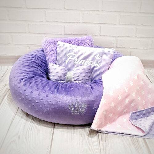 Round bed for dogs and cats with a diameter of 55 cm purple + blanket