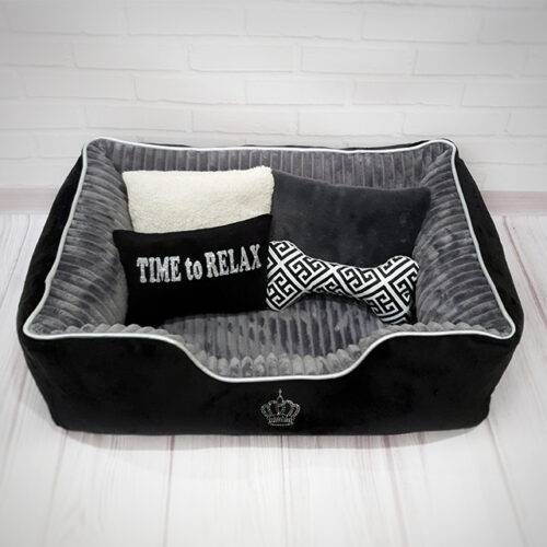 Лежанка для собак і котів 50*70 см чорна з сірим