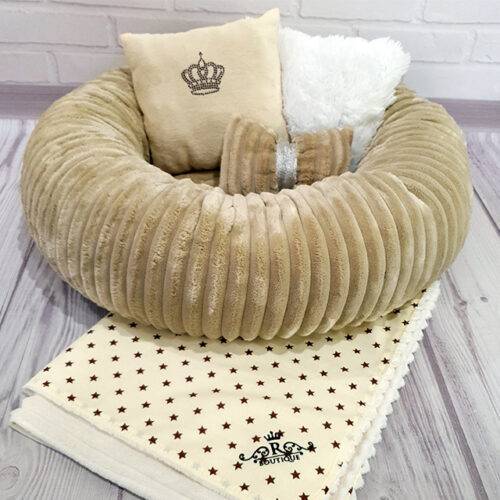 Round bed for dogs and cats, 55 cm in diameter, beige
