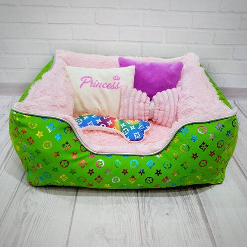 Bed for dogs and cats 63*63 cm pink with light green