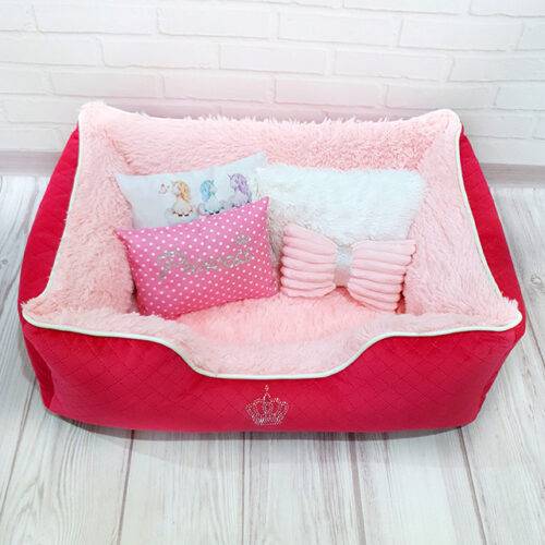 Bed for dogs and cats 65*45 cm pink and scarlet color