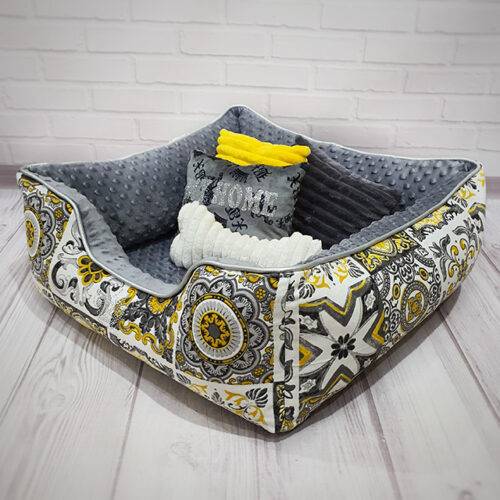 Bed for dogs and cats 60*60 cm white-yellow-gray