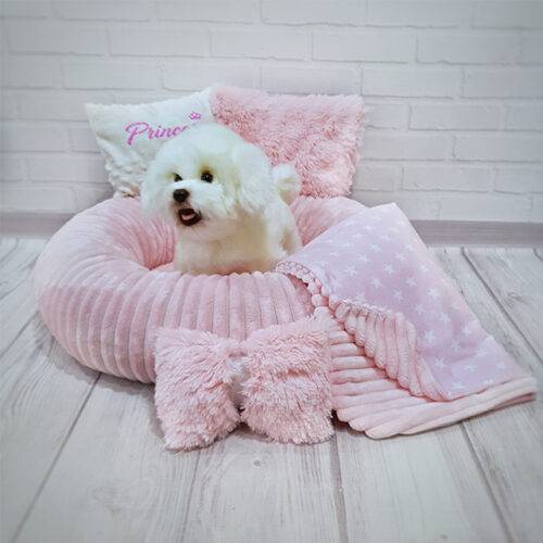 Round bed for dogs and cats 55 cm in diameter pink + blanket