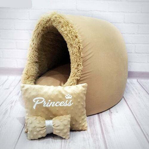 Будиночок-лежанка для мініатюрних котів і собак карамельний