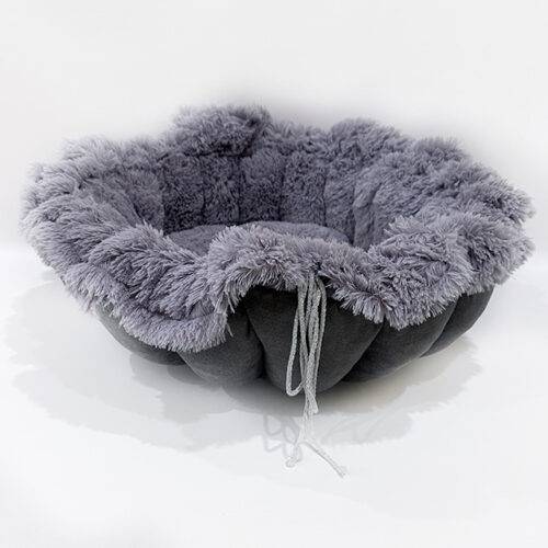 Round bed-transformer made of gray fur