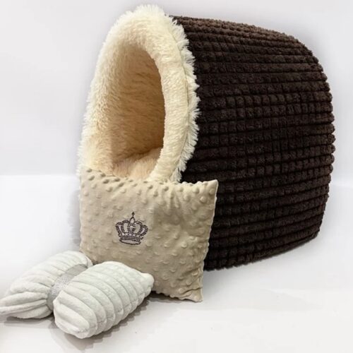 Будиночок-лежанка для мініатюрних котів і собак коричнева