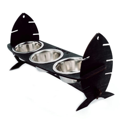 Годівниця для котів і мініатюрних собак із 3 мисками чорна