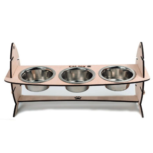 Годівниця для котів і мініатюрних собак із 3 мисками світле дерево