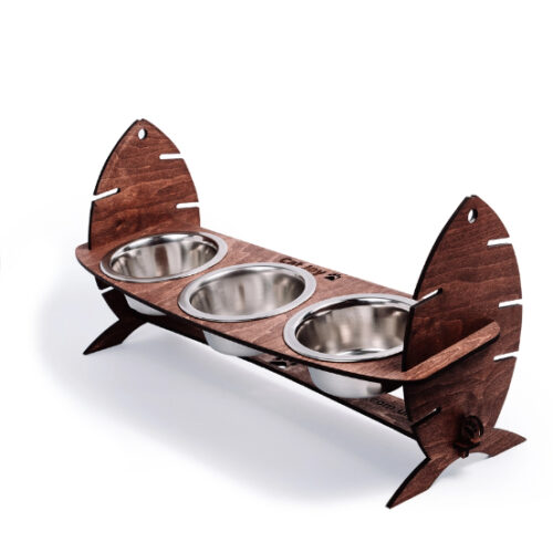 Годівниця для котів і мініатюрних собак із 3 мисками дуб