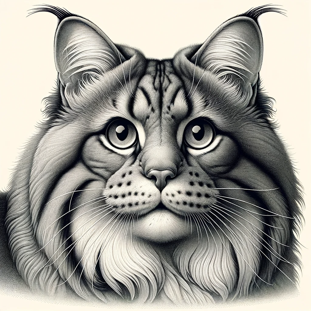 Порода кошек мейн-кун: плюсы и минусы, характер и особенности dall e 2024 01 19 18.35.12 a large framed cat with a square outline of the head large ears and a broad chest. it has a solid bone structure long hard muscled rectangular bo